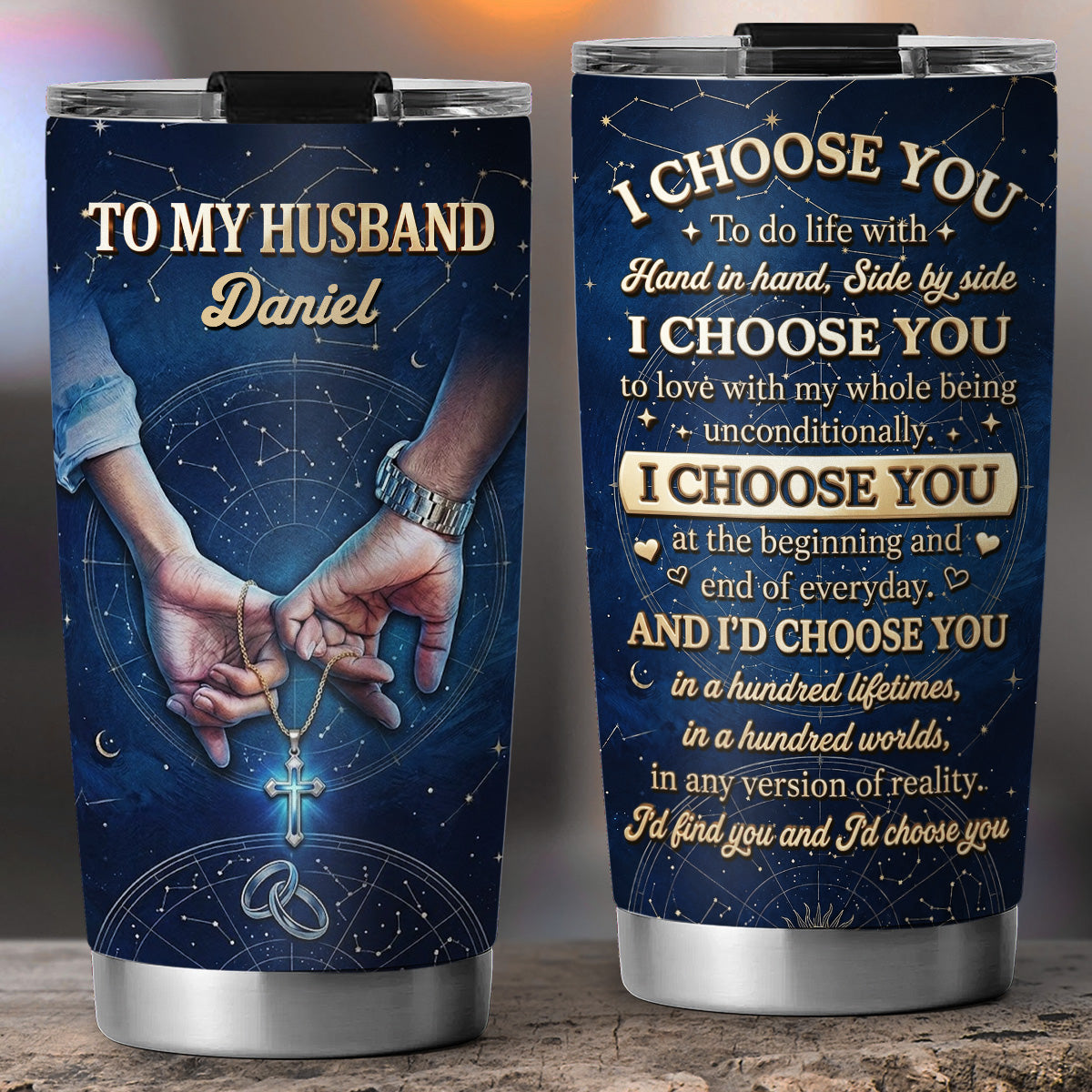 Custom Christmas Anniversary Gifts For Husband • I Choose You My Husband - Personalized 3D Effect Tumbler