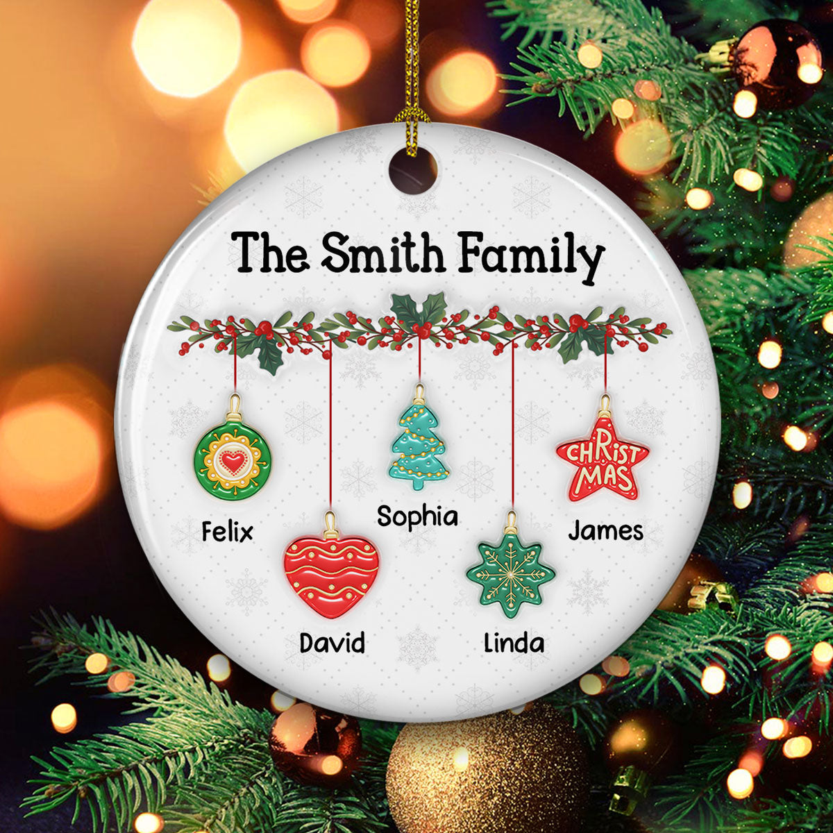 Custom Family Ornament, Christmas Gift for Family Members •  Cozy Family - Personalized 3D Inflated Effect Ceramic Ornament
