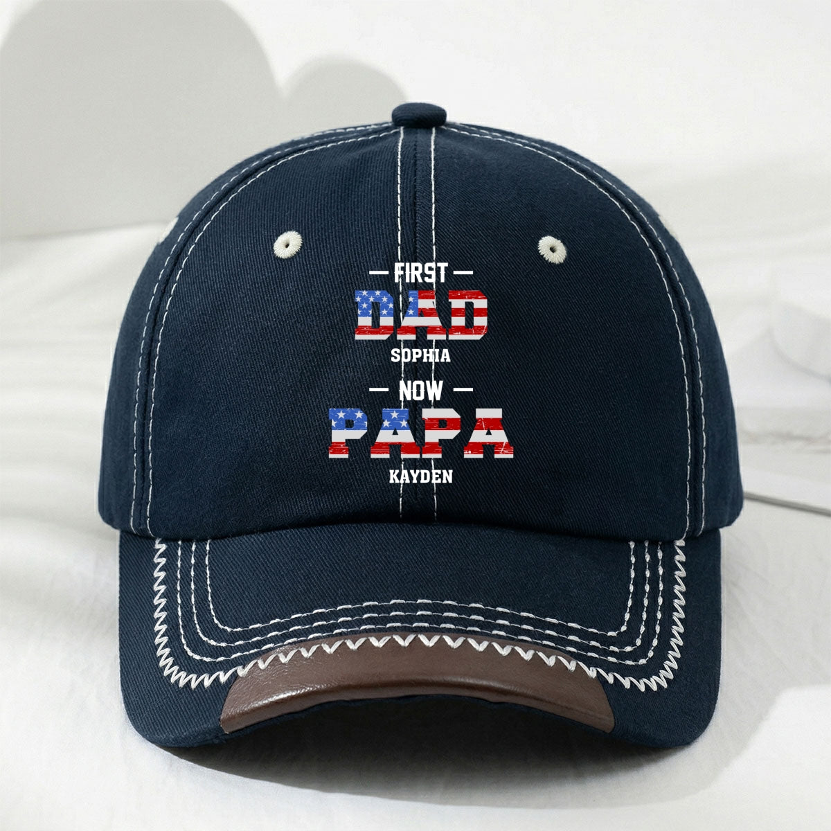 First Dad Now Papa - Personalized Vintage Soft Baseball Cap