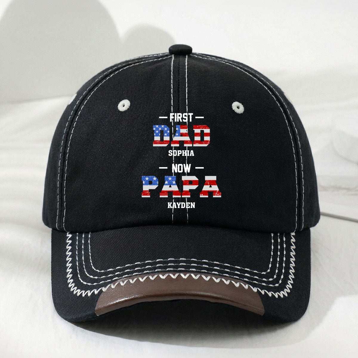 First Dad Now Papa - Personalized Vintage Soft Baseball Cap