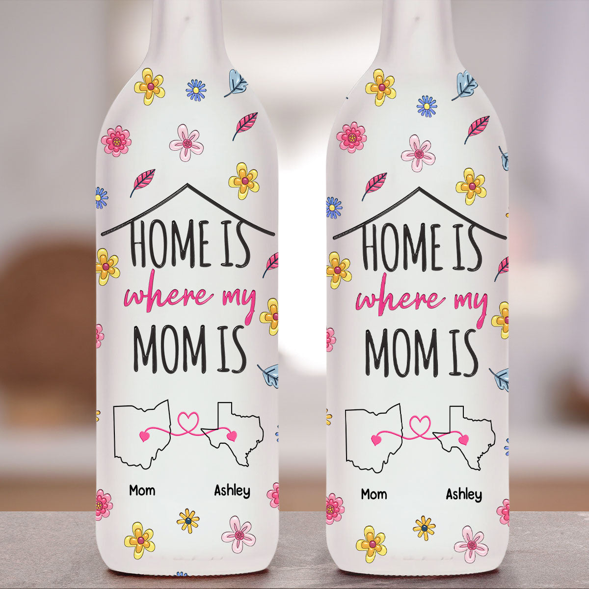 Home Is Where My Mom Is - Personalized 3D Inflated Effect Bottle Lamp