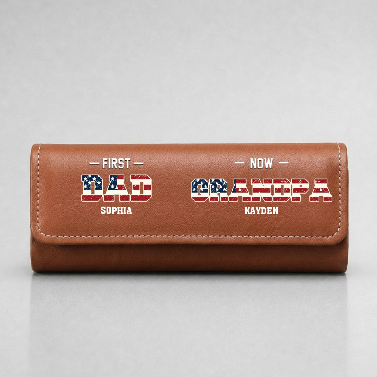 First Dad Now Grandpa - Personalized Leather Eyeglass Case