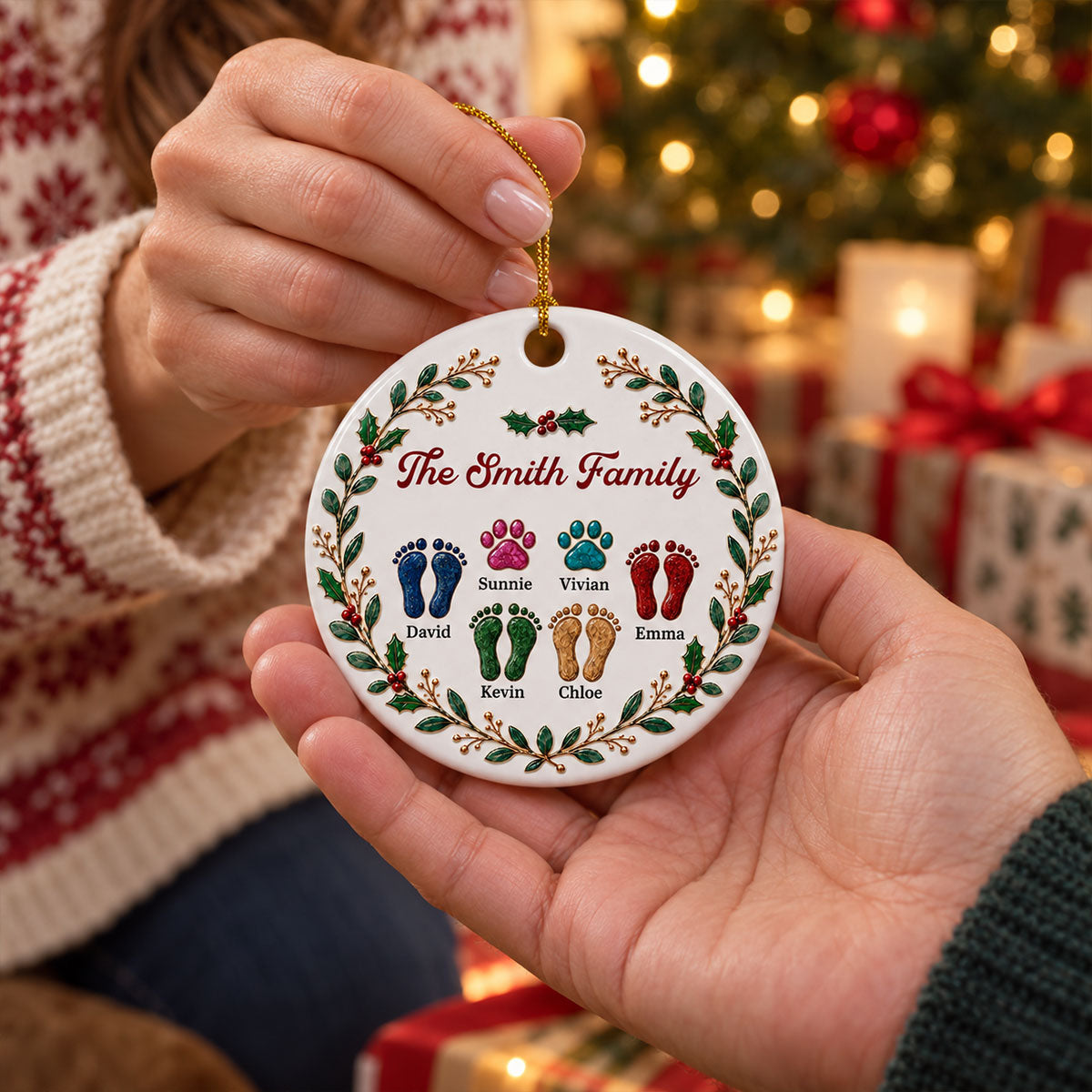 Custom Family Ornament, Christmas Gift for Family Members •  Our Christmas 2026 - Personalized 3D Effect Ceramic Ornament