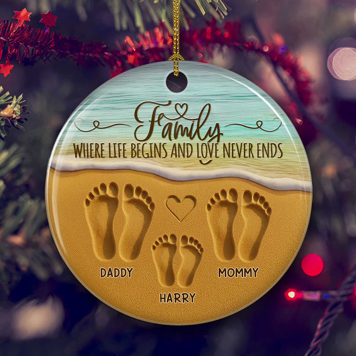 Custom Family Ornament, Christmas Gift for Family Members •  Where Love Never Ends - Personalized Ceramic Ornament