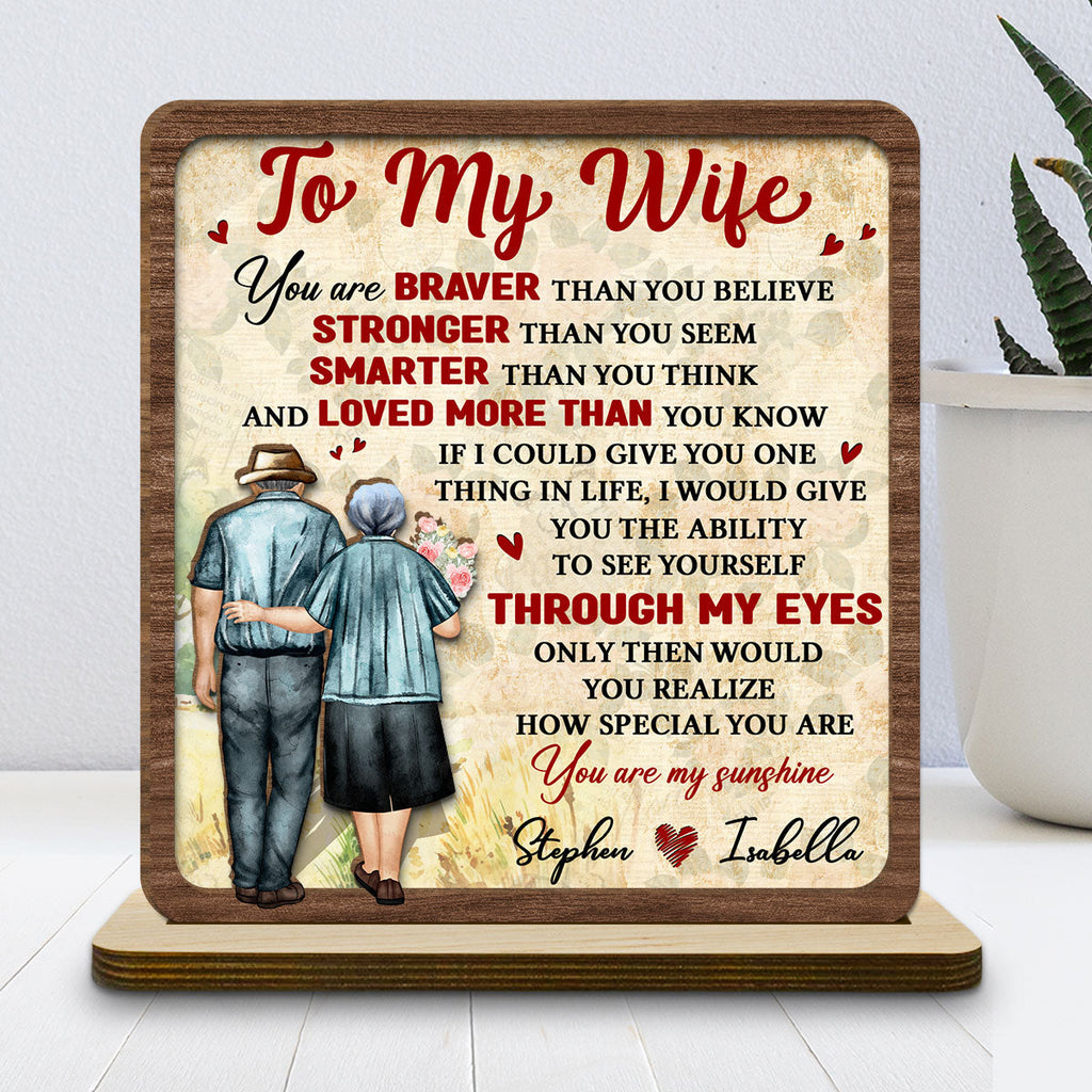Custom Decor for Wife, Gift for Her • My Sunshine - Personalized 2-Layer Wood Plaque With Flat Base