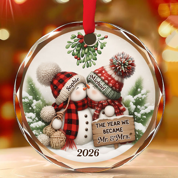 Custom First Christmas Ornament Married, Gift for Newlyweds Partners •  Merry And Bright Together - Personalized Glass Ornament