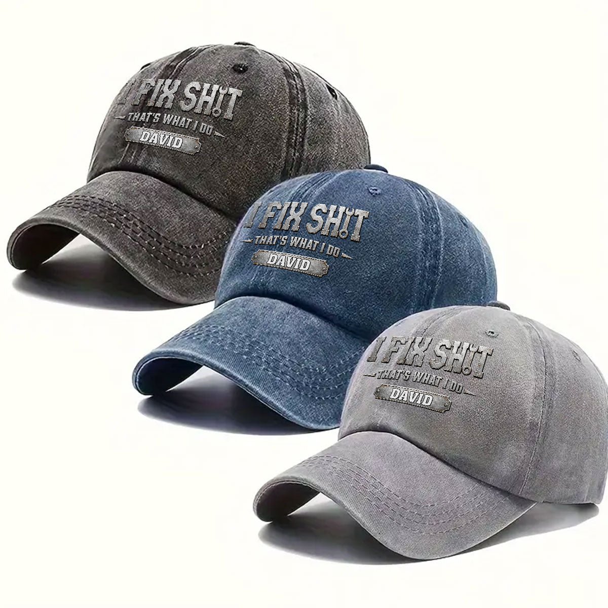 Custom Father's Day Christmas Birthday Gifts for Dad • I Fix Everything - Personalized Vintage Washed Denim Cap