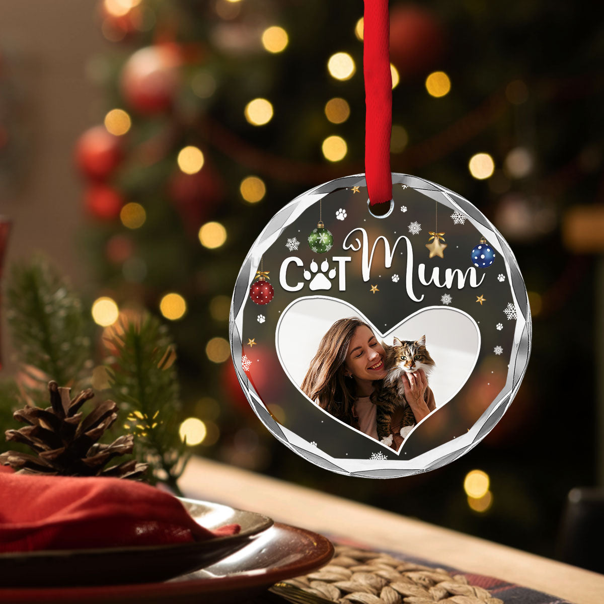 Custom Photo Keepsake Christmas Ornament • Cat Mom Photo - Personalized Glass Ornament