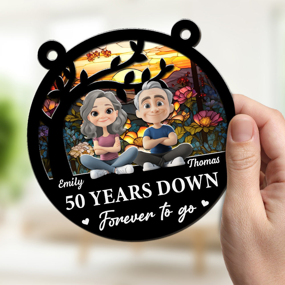 Custom Couple Hanging Decor, Anniversary Valentine's Day Gifts • Forever To Go Together - Personalized Suncatcher