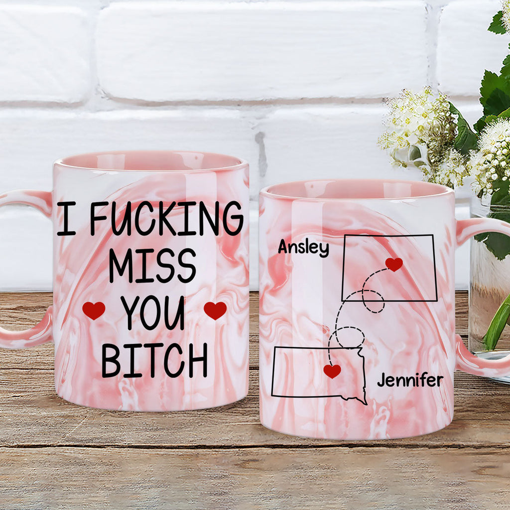 Custom Best Friend, Christmas & Birthday Friendship Keepsake Gift • Miss You - Personalized Pink Marble Mug