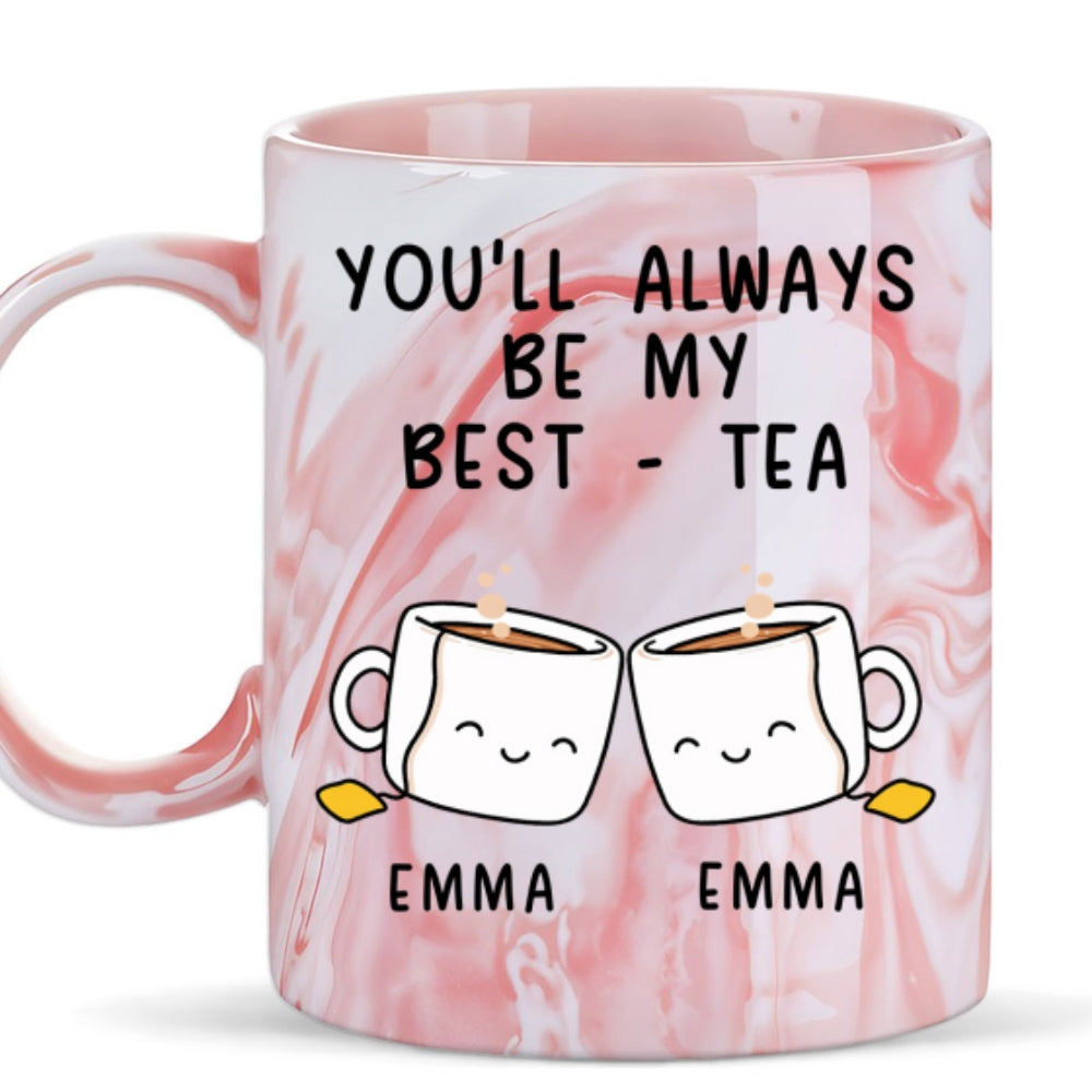 Custom Best Friend, Christmas & Birthday Friendship Keepsake Gift • My Best Tea - Personalized Pink Marble Mug