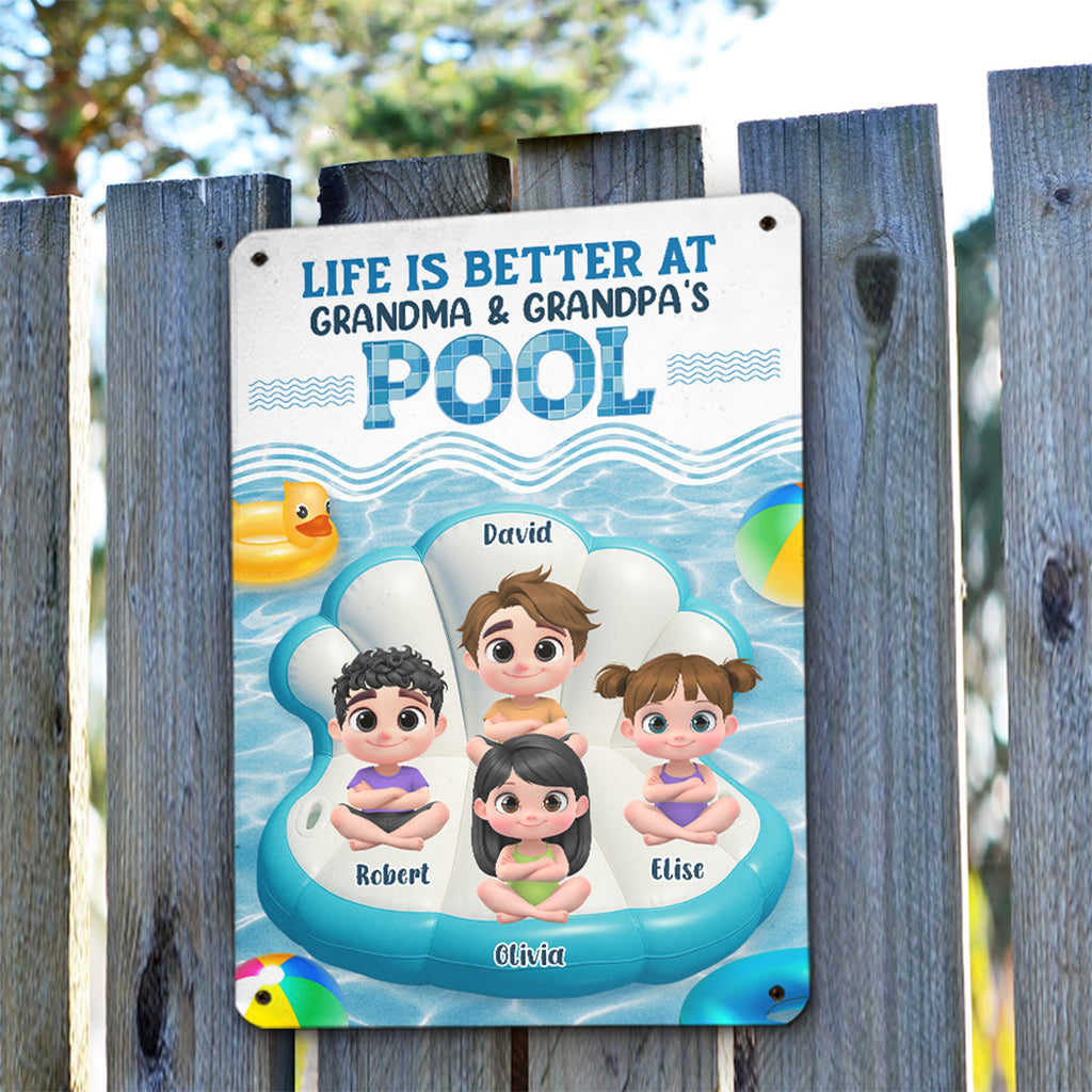 Custom Grandma & Grandpa Summer Backyard, Patio & Porch Decor • Better At Grandma Pool - Personalized Metal Sign