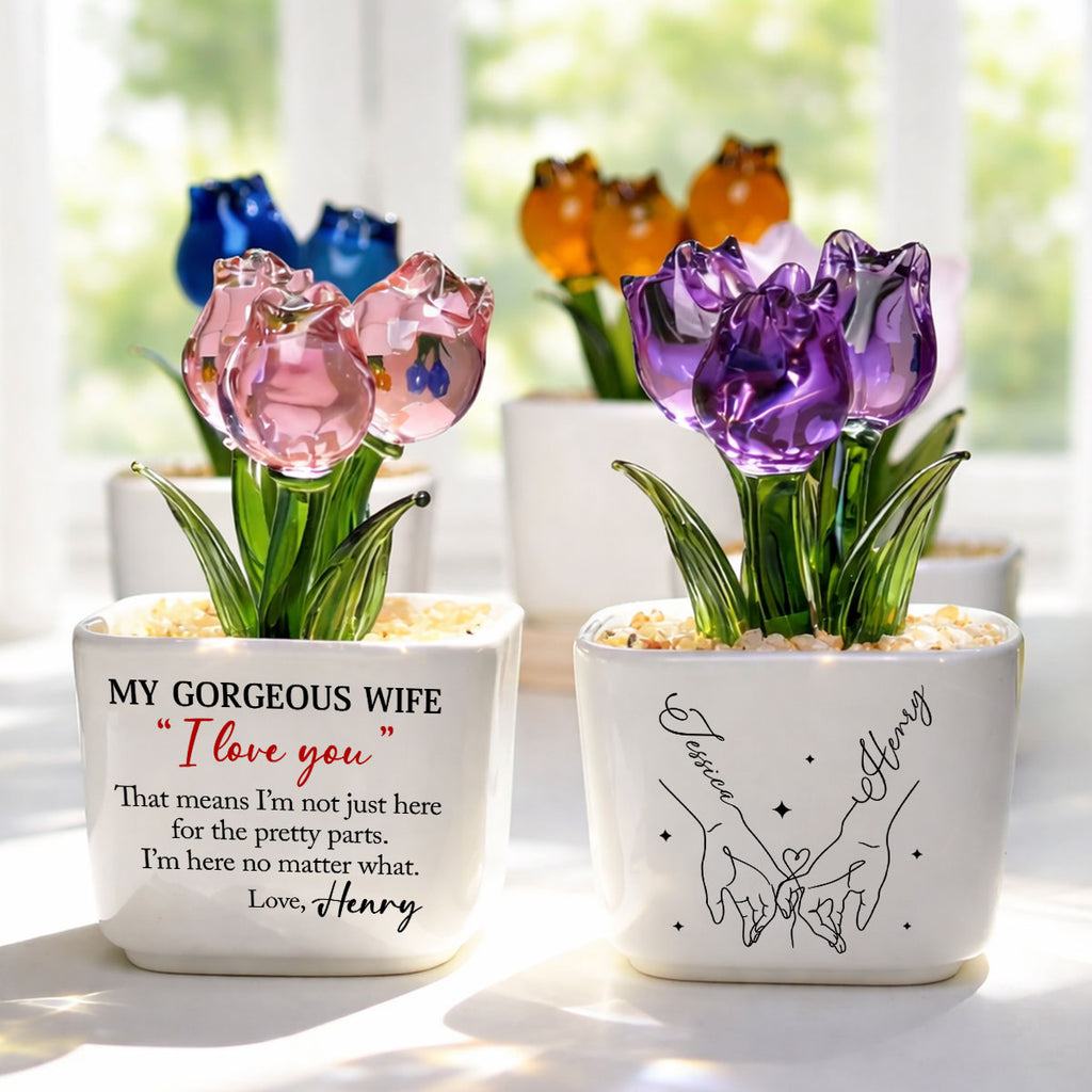 Custom Flower Keepsake, Meaningful Glass Home Decor Gift • I Am Here For You - Personalized Glass Everlasting Tulips
