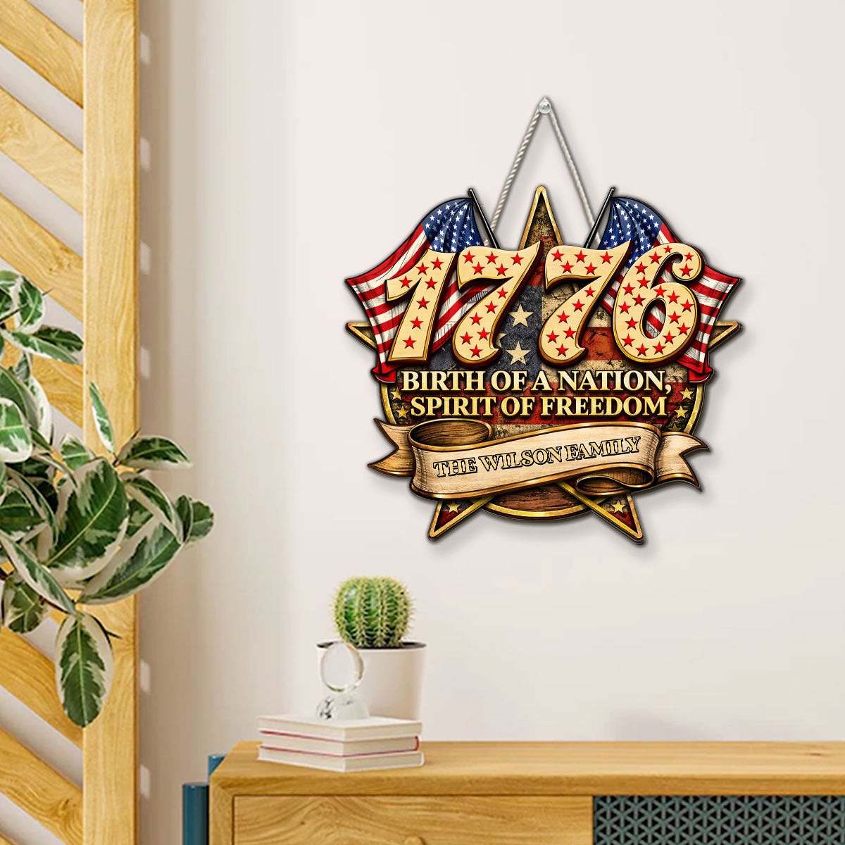 Custom Family Patriotic Hanging Decor, 4th of July • The Birth Of The Nation - Personalized Wood Sign