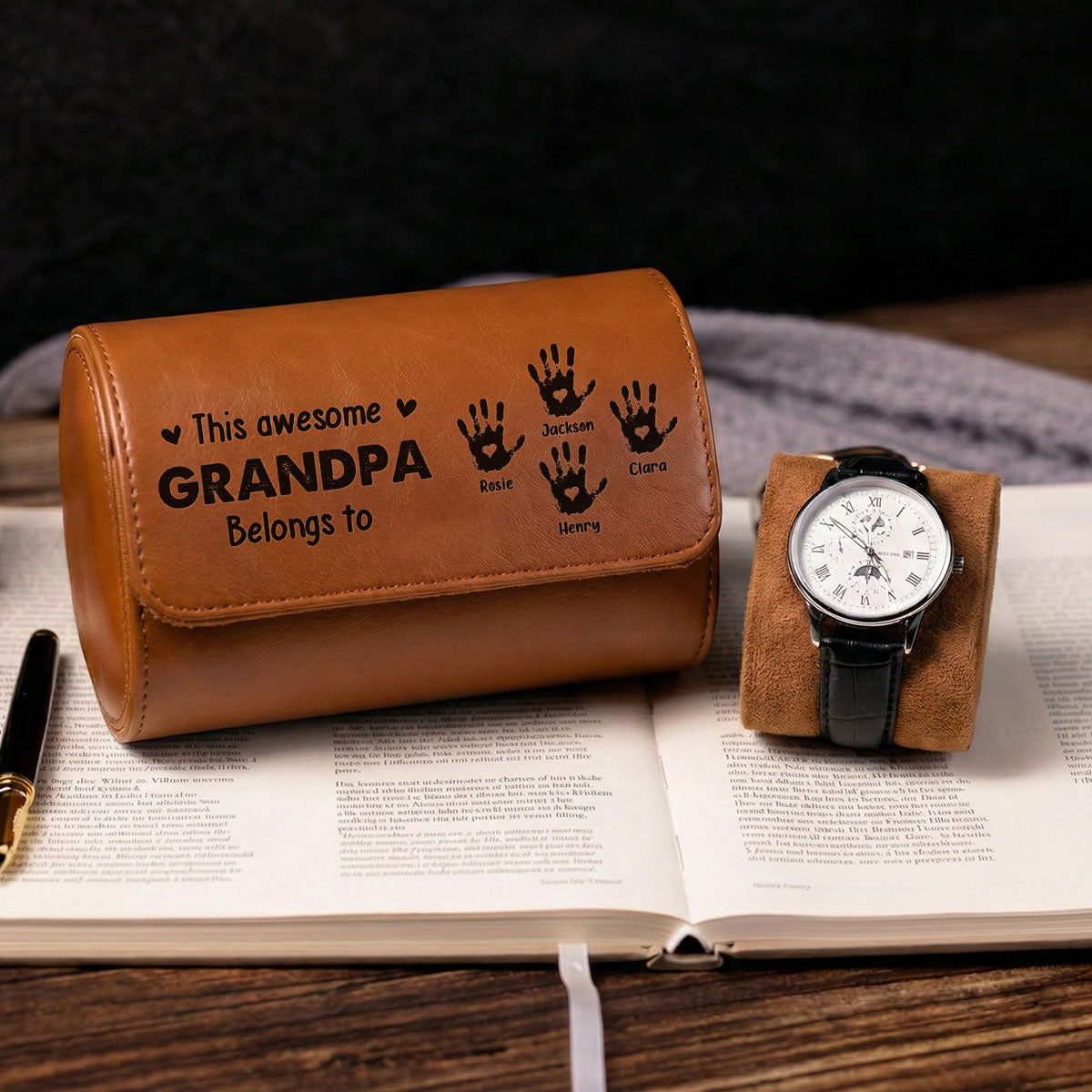 This Awesome Grandpa Belongs To - Personalized Leather Watch Case