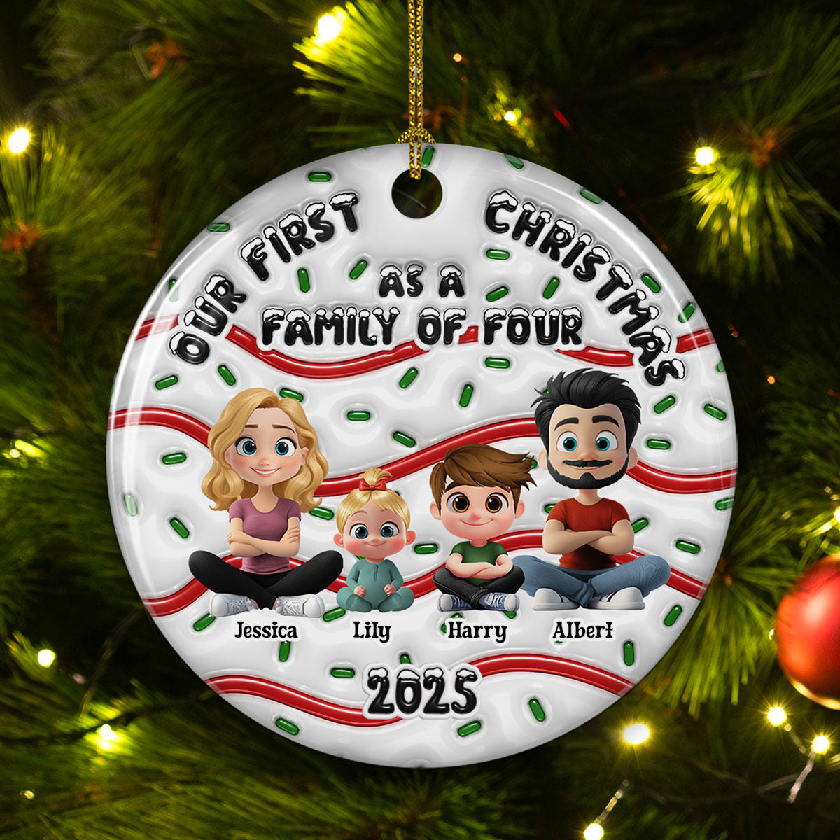 Custom Keepsake Christmas Ornament •  Family Cake - Personalized 3D Inflated Effect Ceramic Ornament