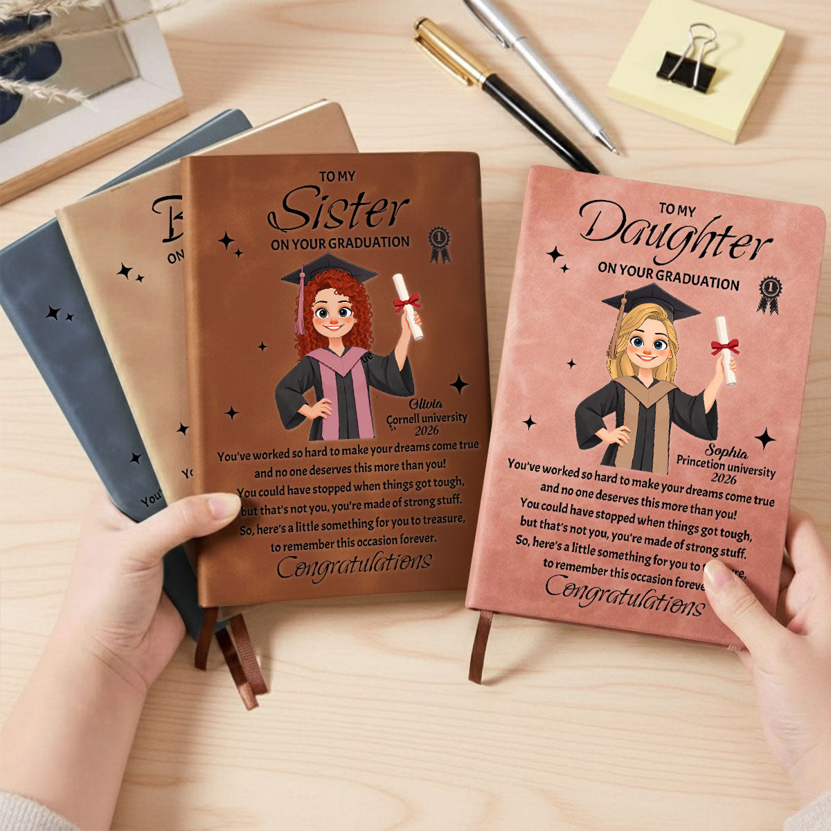 Graduation Journal Custom Name School Year For Children • Diploma In Hand - Personalized Leather Journal