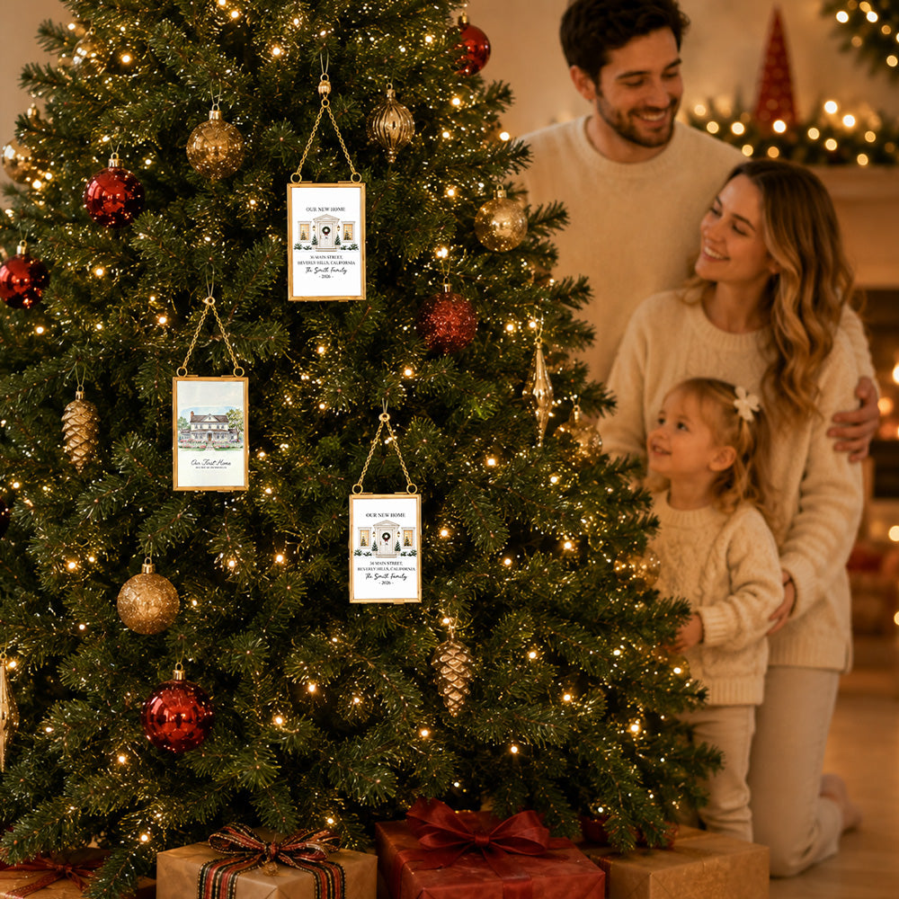 Custom Keepsake Christmas Ornament •  New Home For Christmas - Personalized Metal Frame Ornament