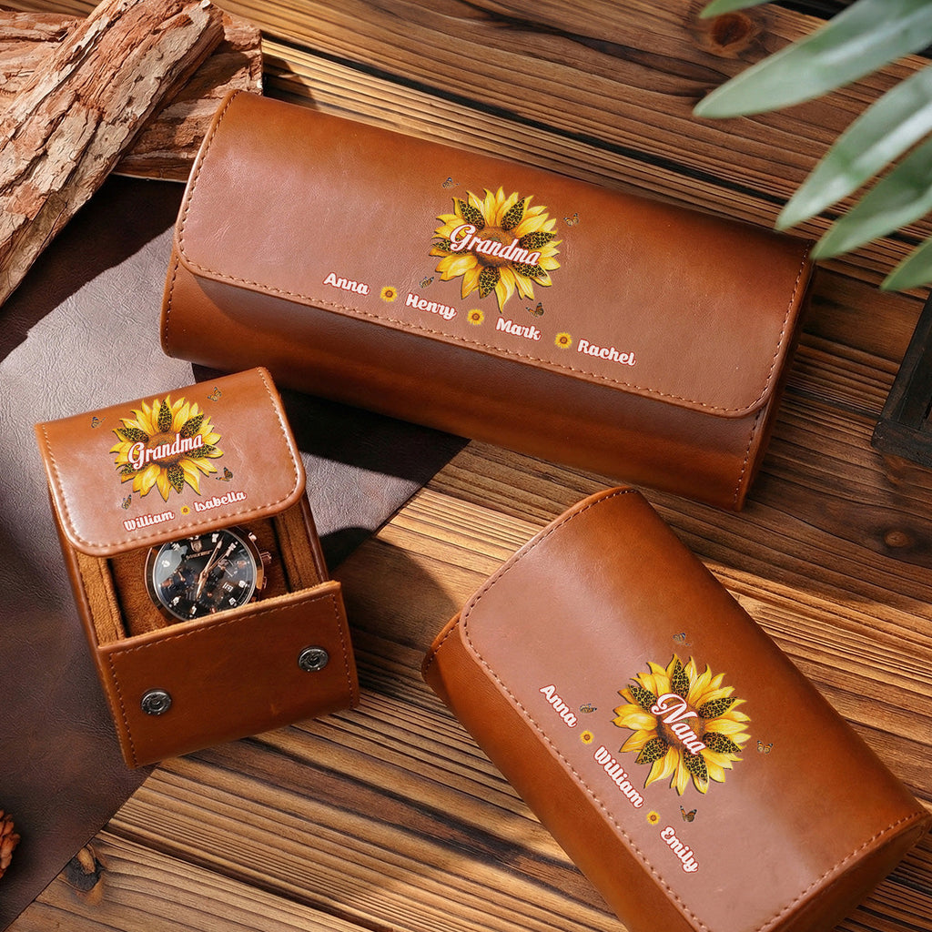 Where Grandma Sunflower Blooms - Personalized Leather Watch Case