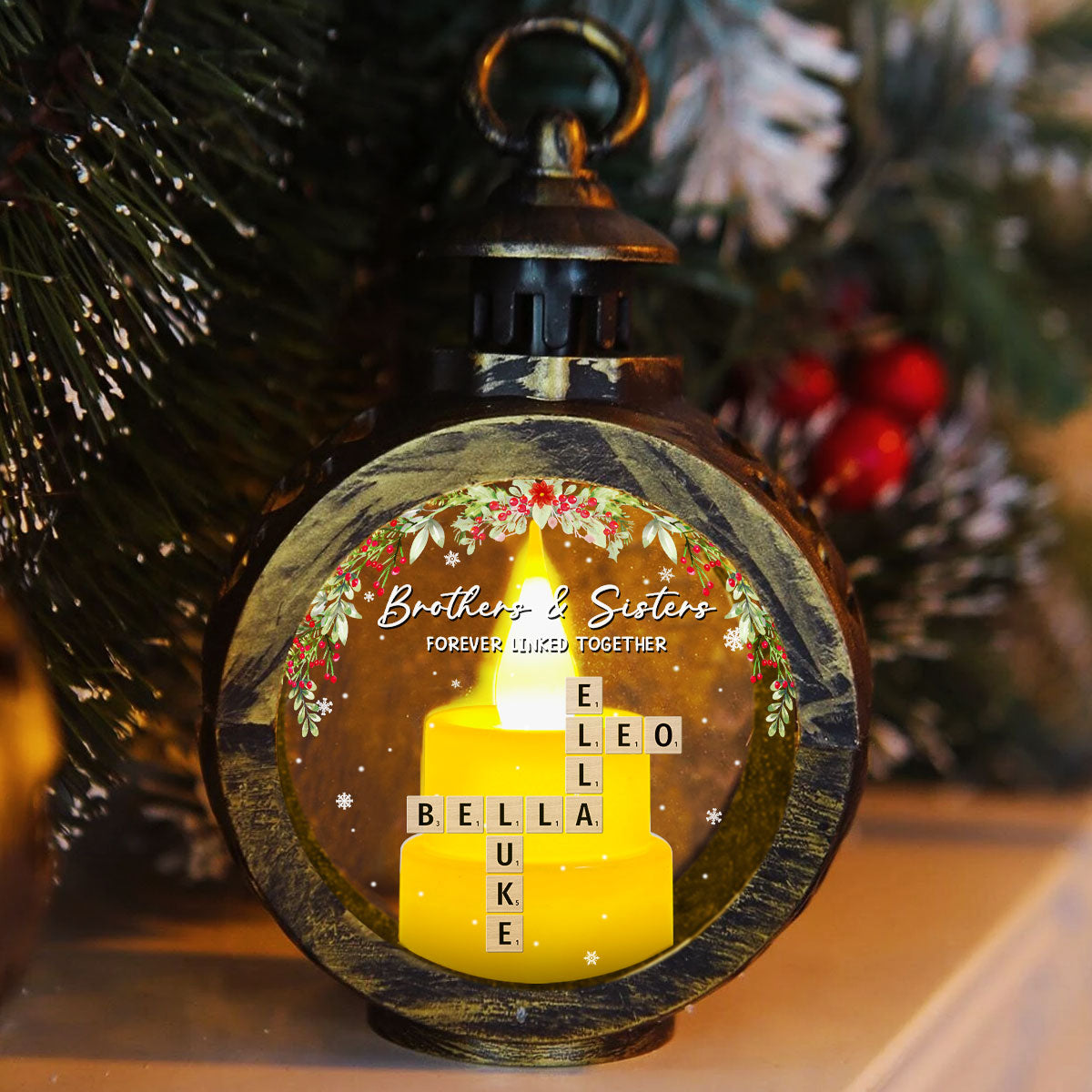 Custom Name Family Christmas Gifts, Holiday Decor • Family Roots Hold Us Close - Personalized Christmas Lantern