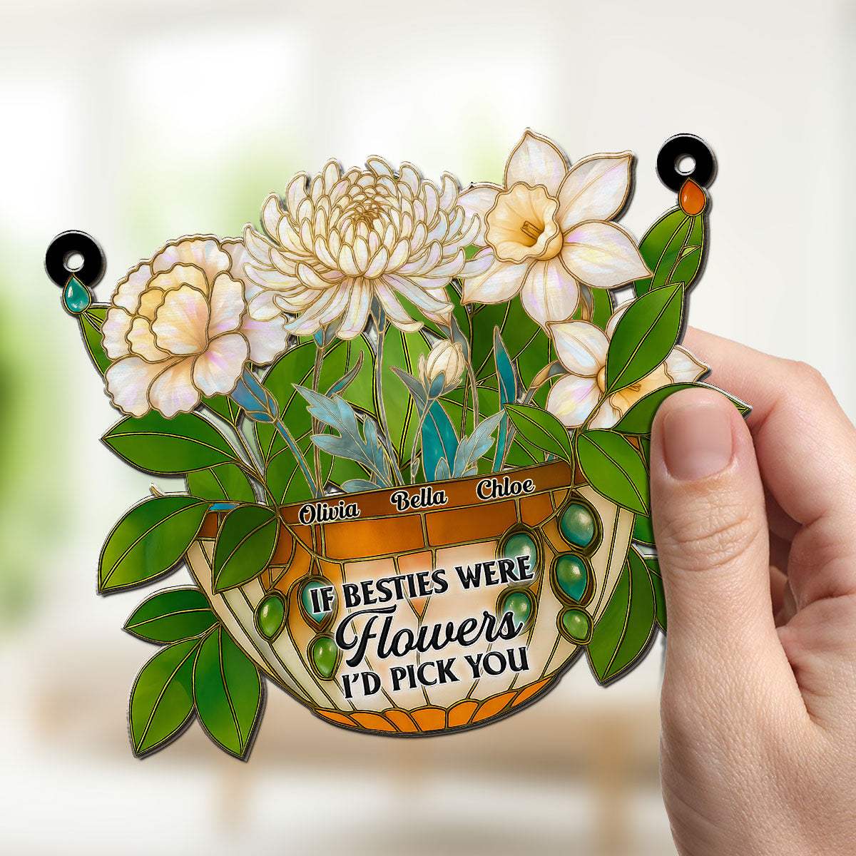 Custom Best Friend Hanging Decor, Friendship Birthday Gifts • Besties Bloom Together - Personalized Suncatcher