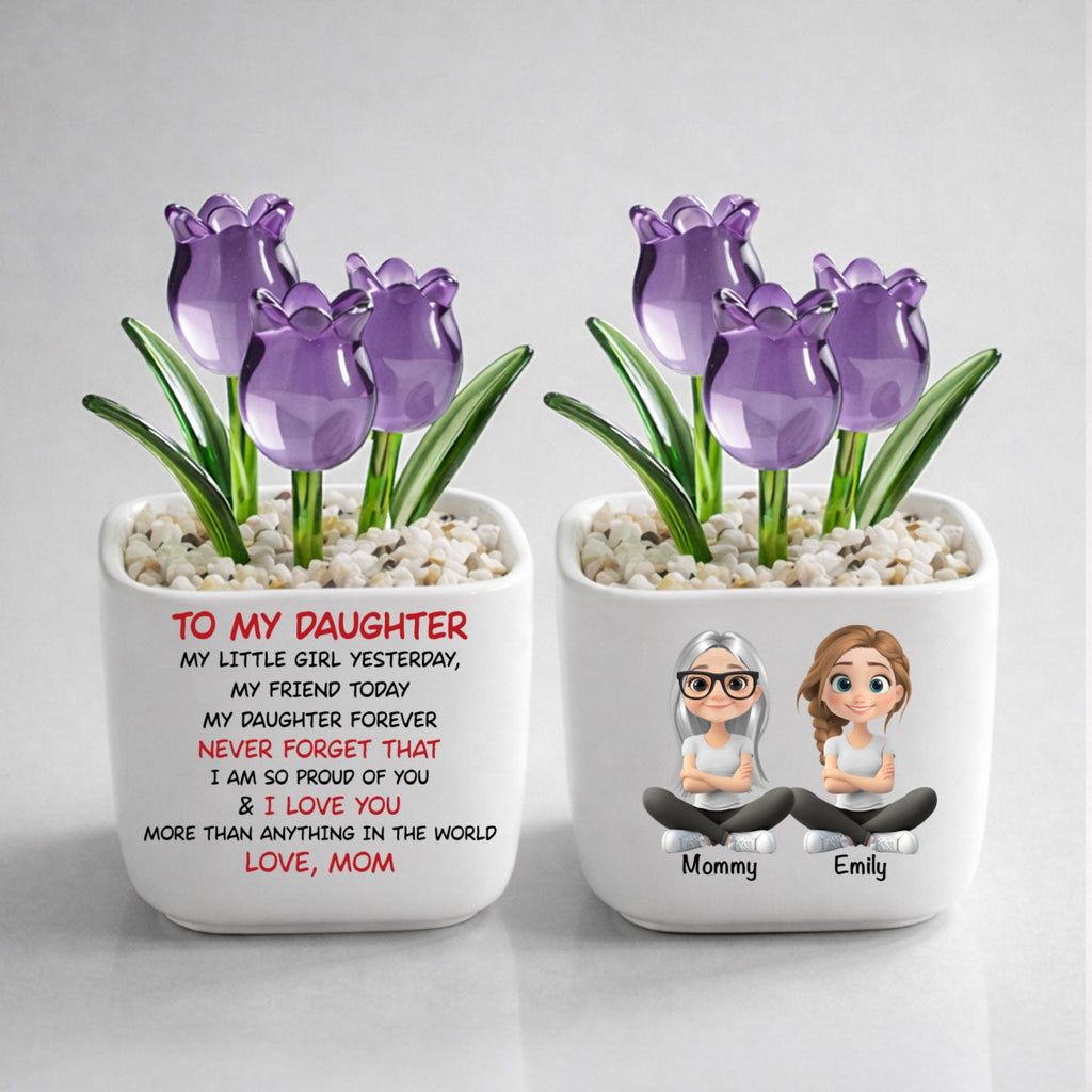 Custom Flower Keepsake, Glass Home Decor Gift for Daughter • My Daughter Forever - Personalized Glass Everlasting Tulips