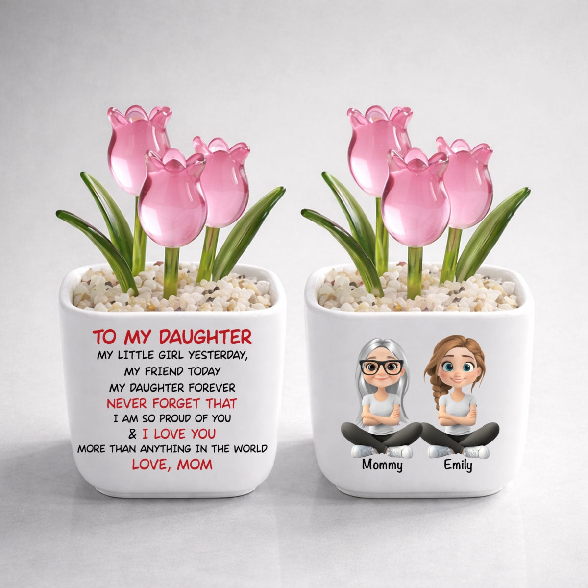 Custom Flower Keepsake, Glass Home Decor Gift for Daughter • My Daughter Forever - Personalized Glass Everlasting Tulips