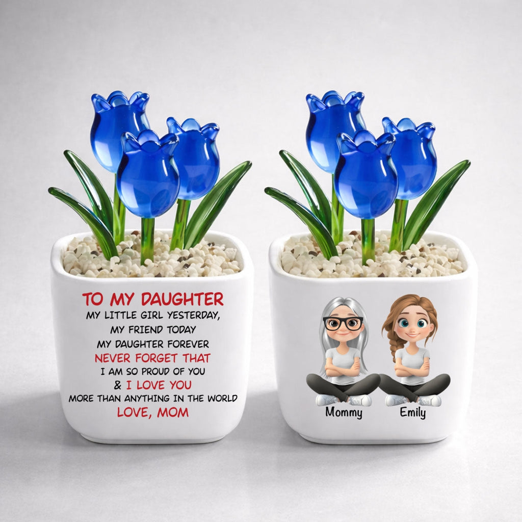 Custom Flower Keepsake, Glass Home Decor Gift for Daughter • My Daughter Forever - Personalized Glass Everlasting Tulips