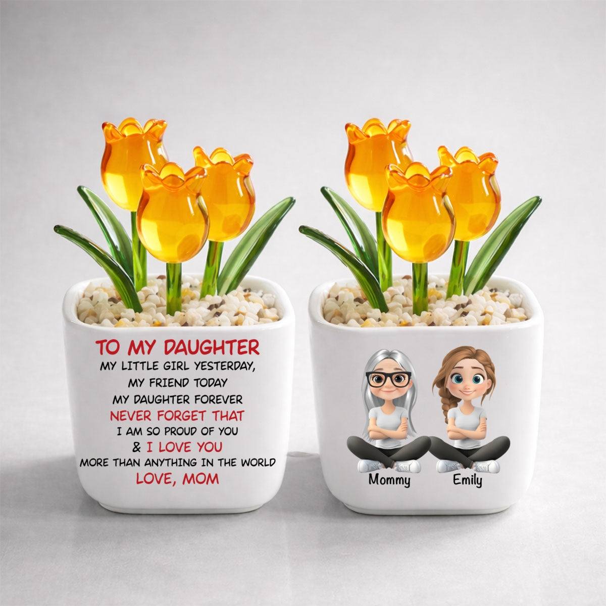 Custom Flower Keepsake, Glass Home Decor Gift for Daughter • My Daughter Forever - Personalized Glass Everlasting Tulips