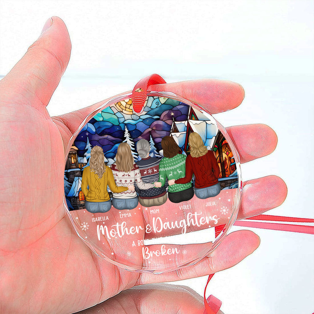 Custom Family Ornament, Christmas Gift for Family Members •  The Bond Between A Girl And Her Mom - Personalized Glass Ornament