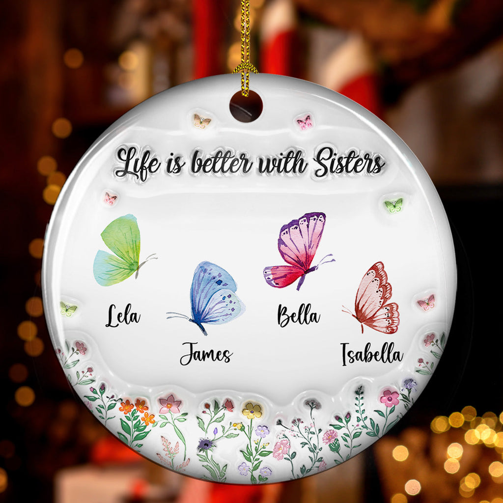 Custom Friendship Christmas Ornament, Best Friend Gift •  Butterfly Besties Forever - Personalized 3D Inflated Effect Ceramic Ornament