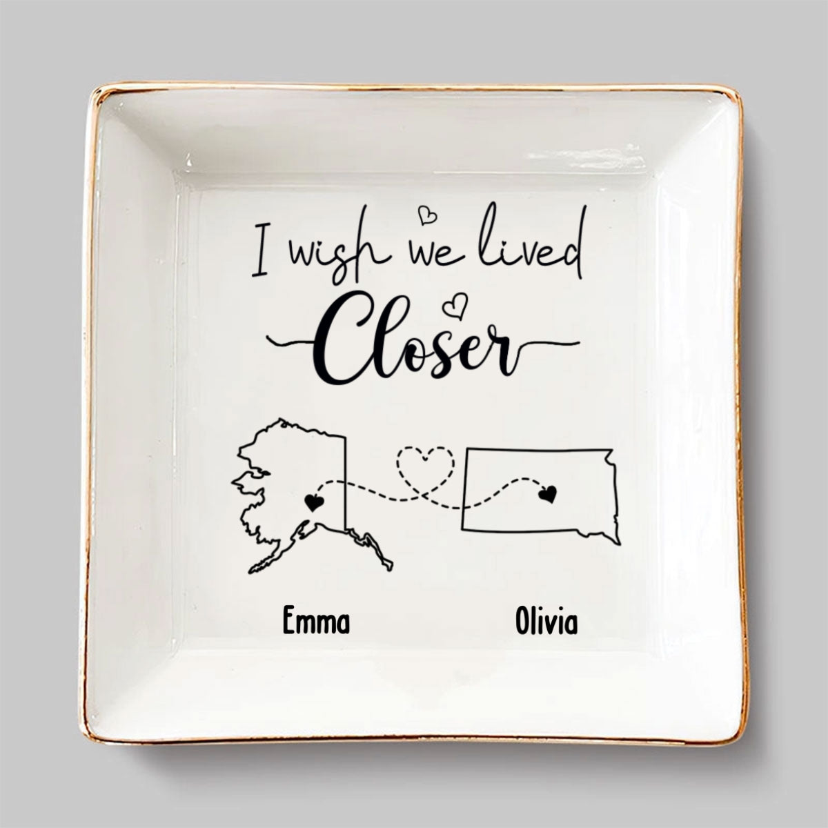 Custom Bestie Trinket Dish, Birthday Christmas Gift For Best Friend • I Wish We Lived Closer - Personalized Jewelry Dish