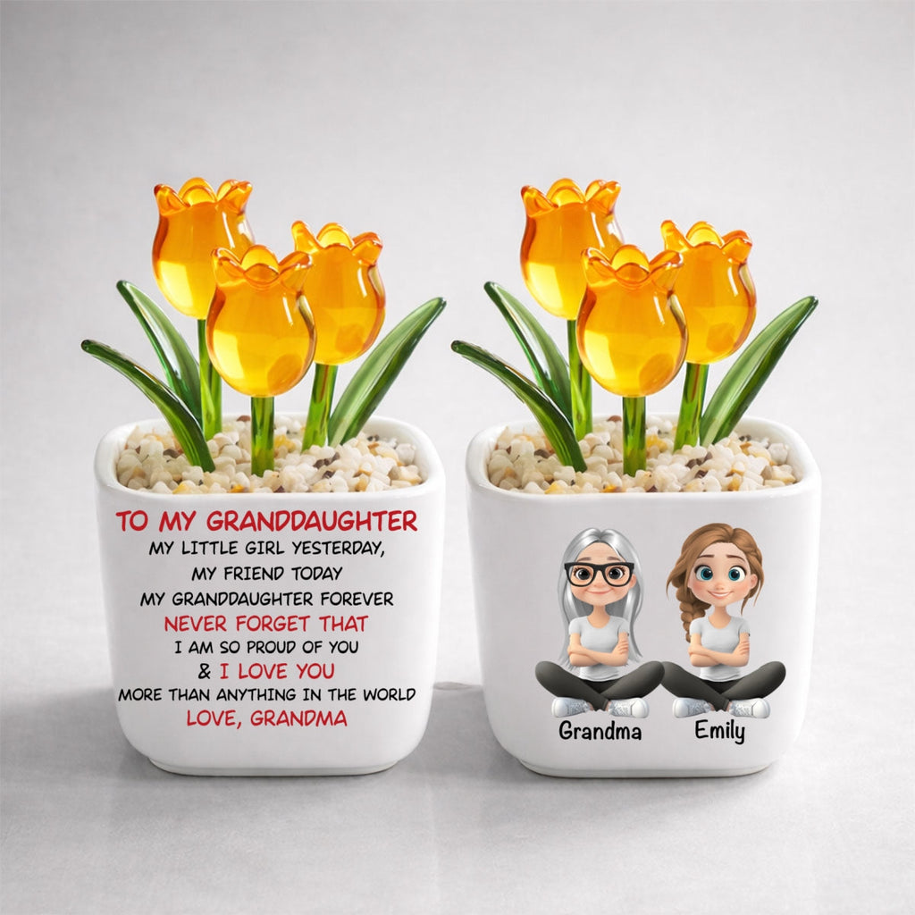 Custom Mother's Day Flower Keepsake, Glass Home Decor Gift for Granddaughter • My Granddaughter Forever - Personalized Glass Everlasting Tulips