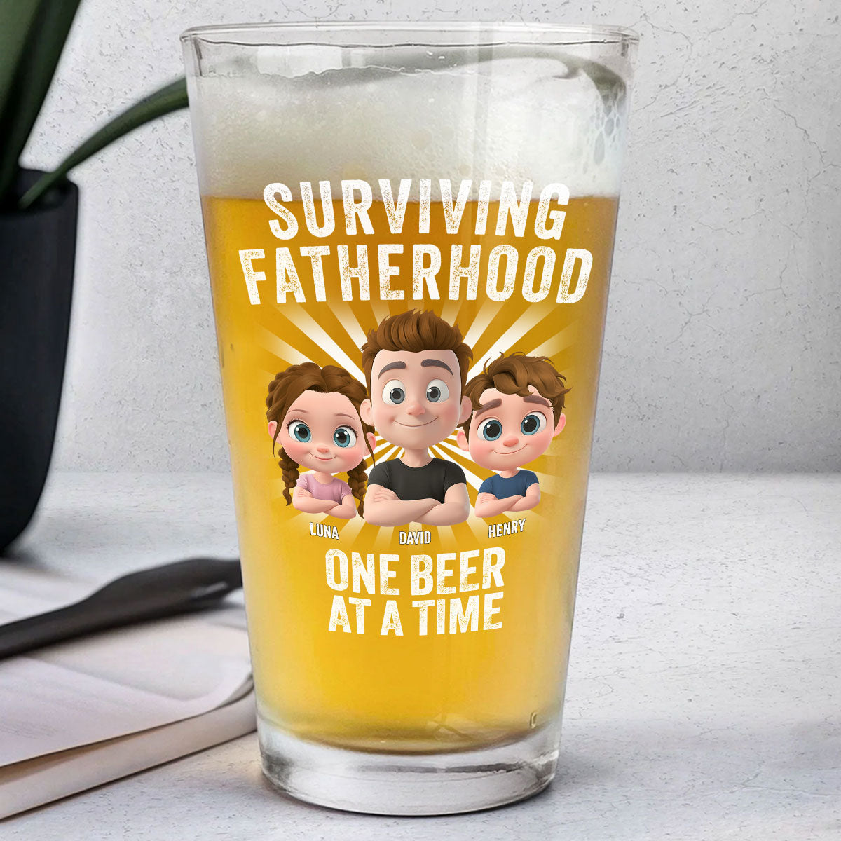 Surviving Fatherhood - Personalized Beer Glass