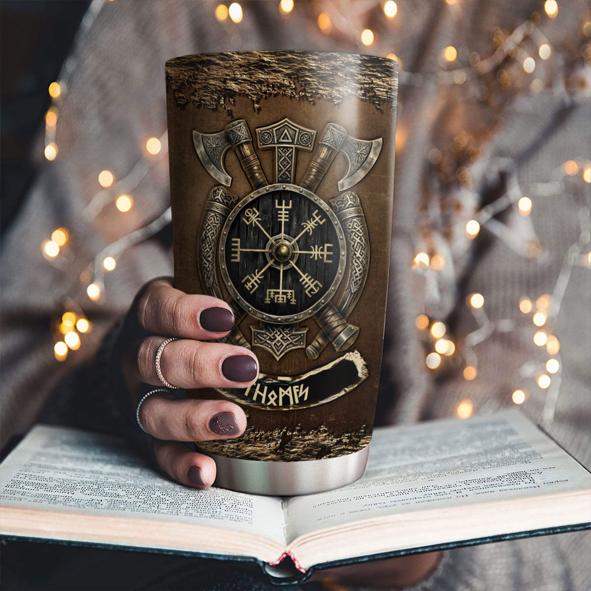 Custom Christmas Birthday Gifts For Dad • Viking Name In Futhark Runes - Personalized Tumbler