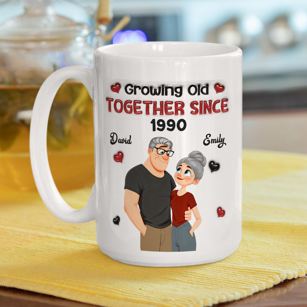 Custom Anniversary Keepsake Gifts For Couple • Growing Old - Personalized 3D Inflated Effect Mug