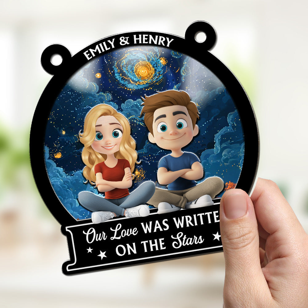 Custom Couple Hanging Decor, Anniversary Valentine's Day Gifts • Our Love Is Written On Star - Personalized Suncatcher