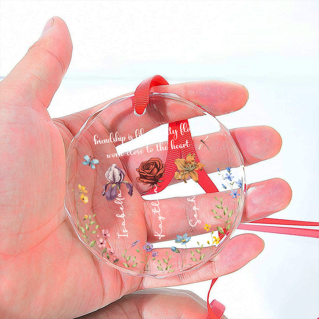 Custom Keepsake Christmas Ornament •  Friendship Blooms Where Hearts Connect - Personalized Glass Ornament