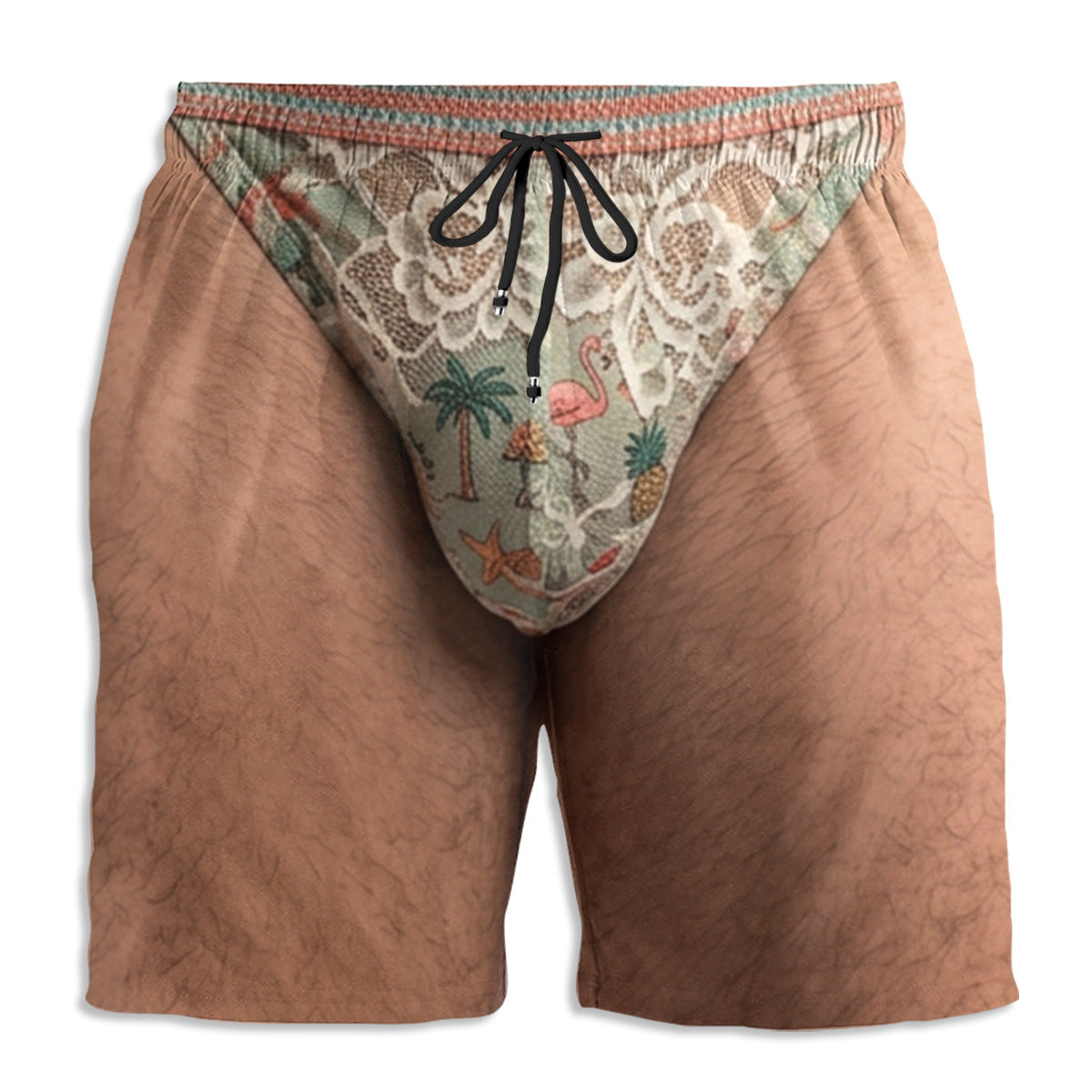 Custom Funny Hairy Man Swim Trunks, Birthday Summer Gift • Tropical Vibes - Personalized Beach Shorts