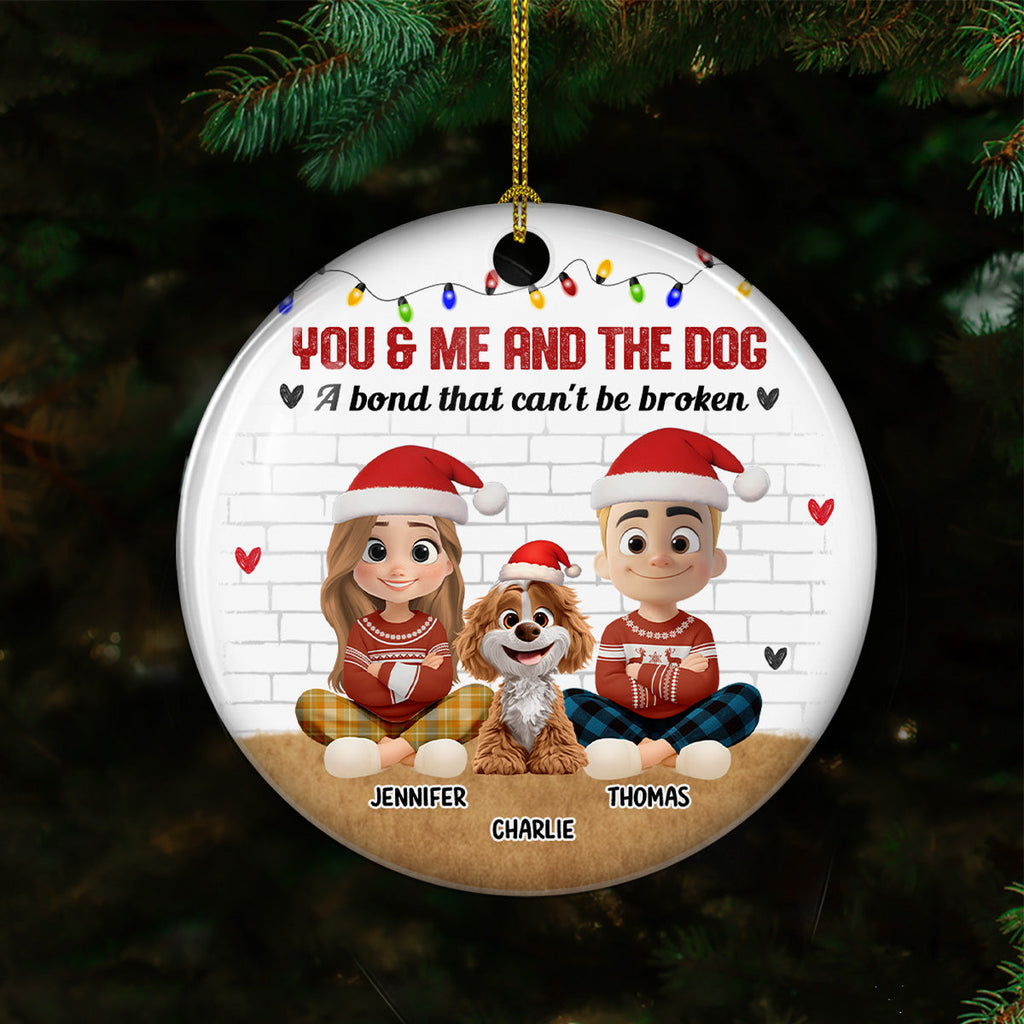 Custom Keepsake Christmas Ornament •  You Me And The Dog Snow Ver - Personalized Ceramic Ornament