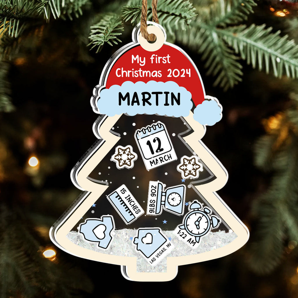 Custom Baby First Christmas Ornament for New Parents •  Baby 1st Christmas - Personalized Acrylic Shaker Ornament
