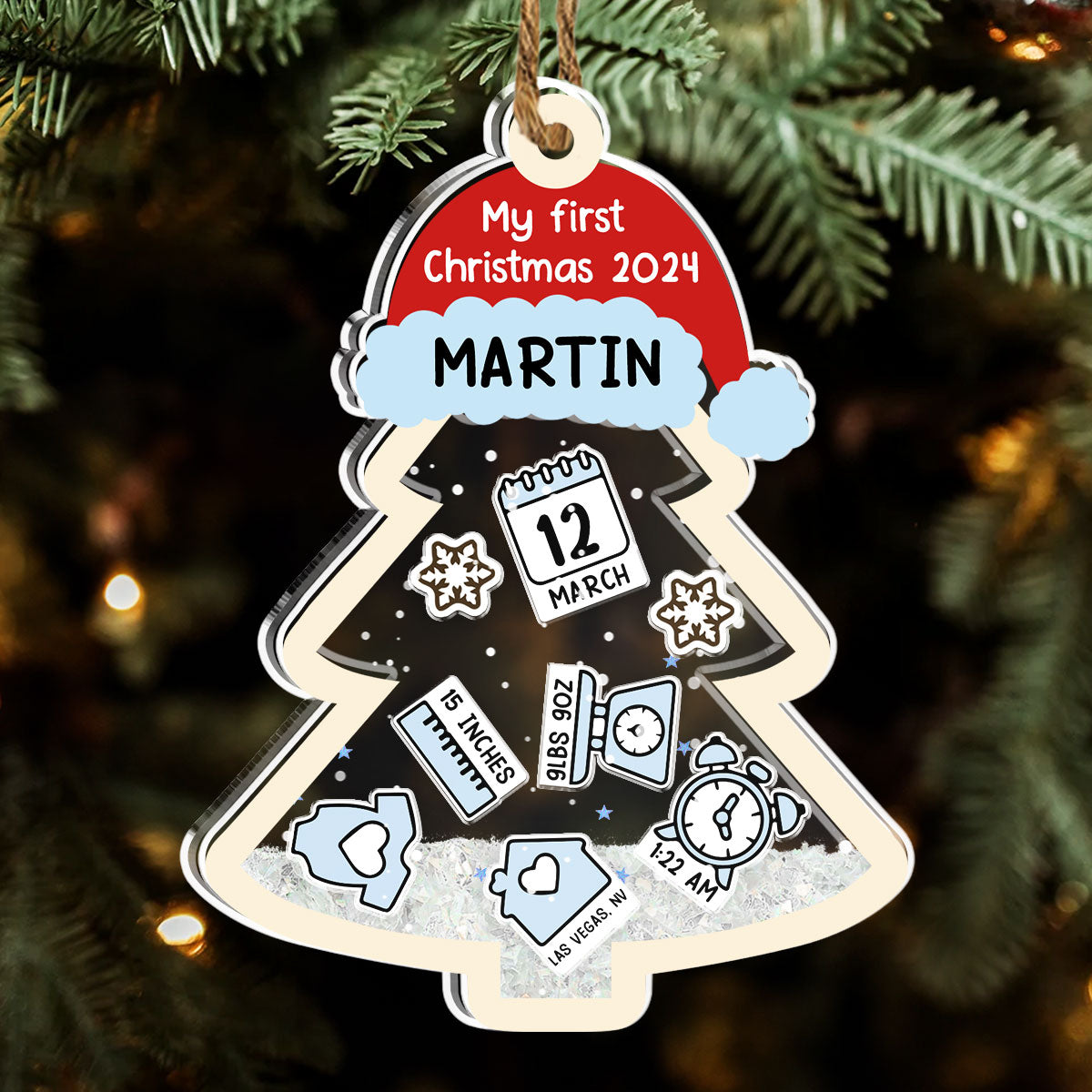 Custom Baby First Christmas Ornament for New Parents •  Baby 1st Christmas - Personalized Acrylic Shaker Ornament