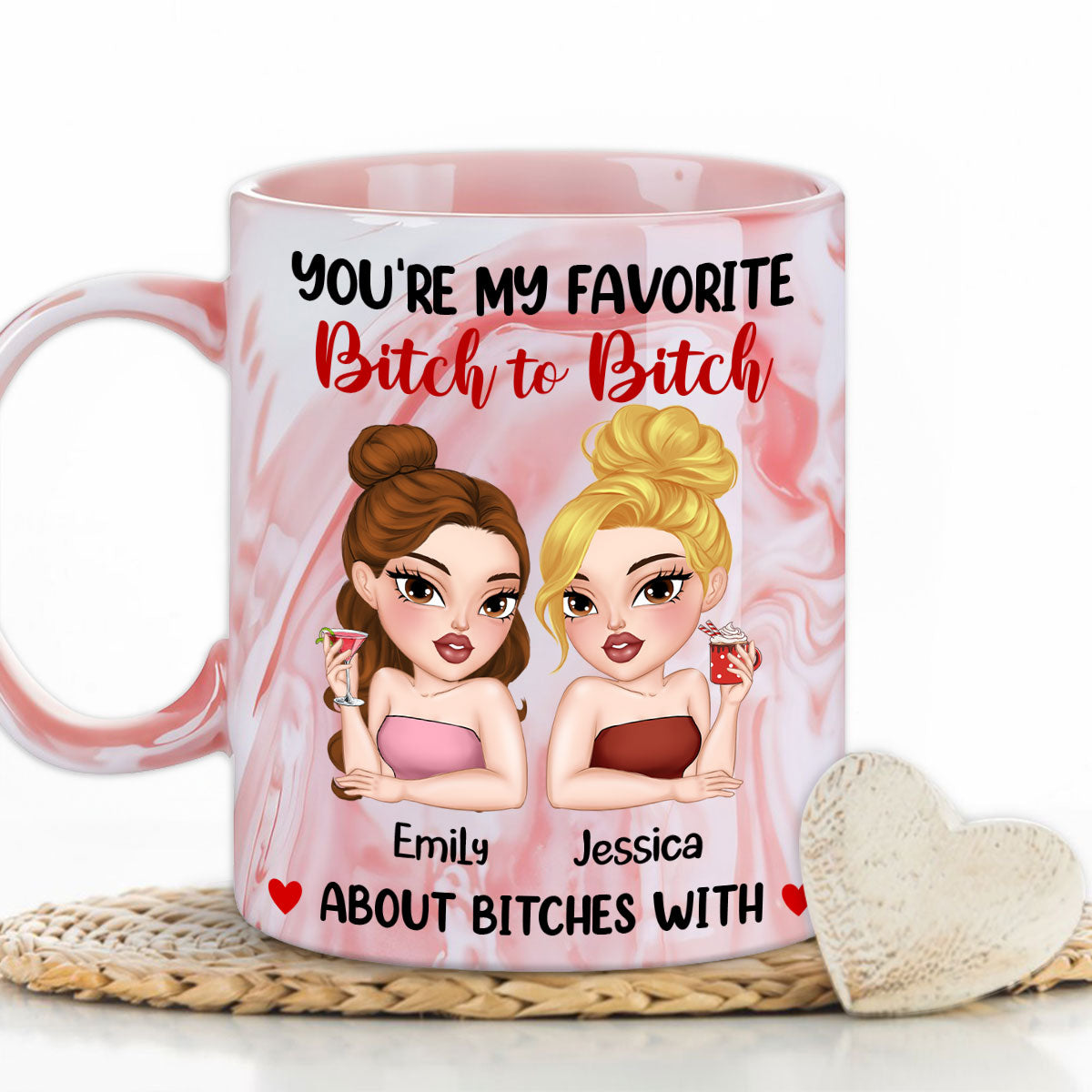 Custom Best Friend, Christmas & Birthday Friendship Keepsake Gift • You Are My Go To Gossip Queen- Personalized Pink Marble Mug