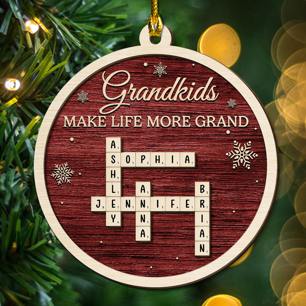 Custom Family Ornament, Christmas Gift for Family Members •  Grandkids Make Life More Grand - Personalized 2-Layered Wood Ornament