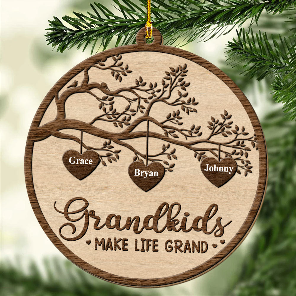 Custom Keepsake Christmas Ornament •  Grandkids Make Life Grand - Personalized Wood Ornament