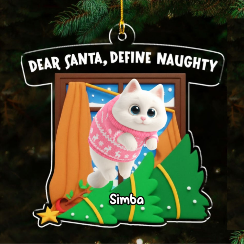 Custom Keepsake Christmas Ornament •  Santa Define Cat Naughty Cartoon - Personalized Acrylic Ornament