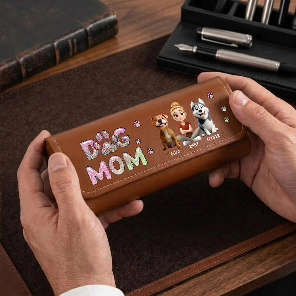 Dog Mom Lovely Chibi - Personalized Leather Eyeglass Case