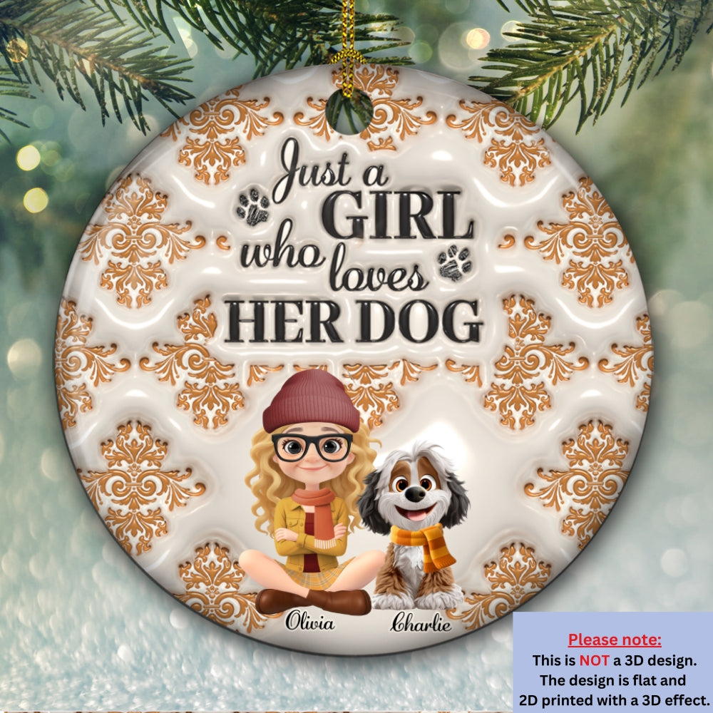 Custom Keepsake Christmas Ornament •  Pumskin Girl And Dog - Personalized 3D Inflated Effect Ceramic Ornament