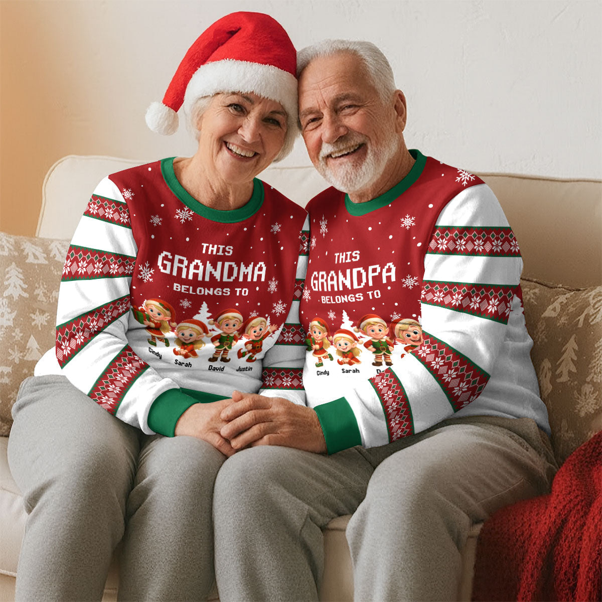 Custom Grandma Christmas Sweatshirt, Gift for Mothers • This Grandma Belongs To - Personalized All-Over-Print Sweatshirt