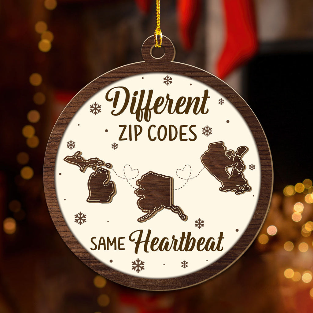 Custom Family Ornament, Christmas Gift for Family Members •  Different Zip Codes - Personalized Wood Ornament
